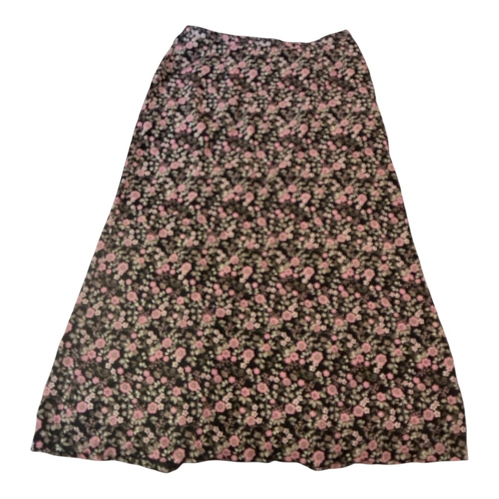 Cottagecore Christopher & Banks Skirt Regular L Black Pink Floral Maxi A-Line